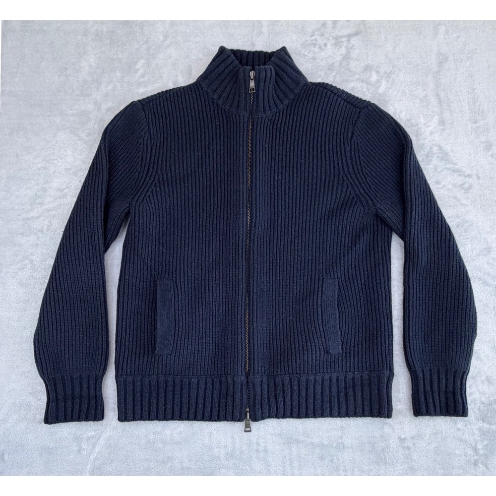 LL Bean Signature Mens Wool Cashmere Ribbed Cardigan Sweater M Blue Quiet Luxury